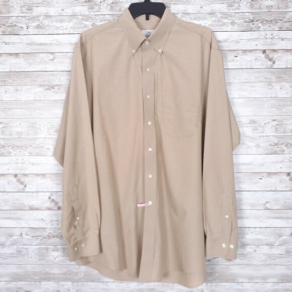 Brooks Brothers 346 Mens Button Down Shirt 16 1/2 Long Sleeve Beige Check 393 - Picture 1 of 4